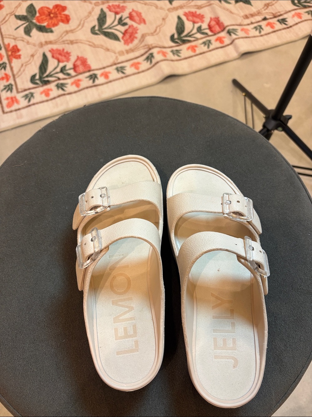 Jellypop White Double-Buckle Slide Sandals